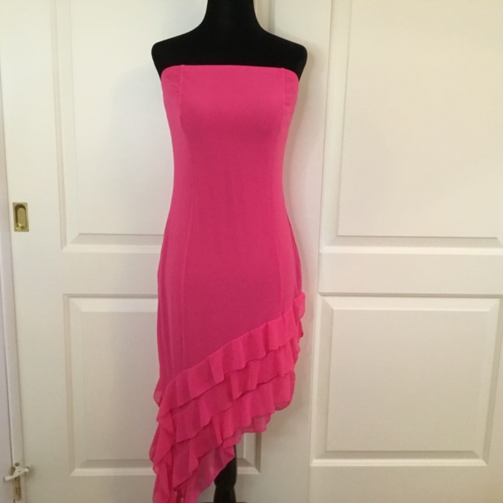 NWT Zesica Pink Off The Shoulder Ruffle Bodycon Midi Dress Size Large - Picture 4 of 8